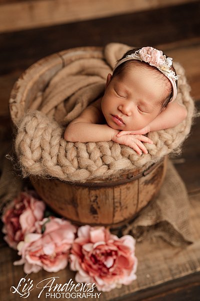 Baby in a honey bucket Newborn Photography
